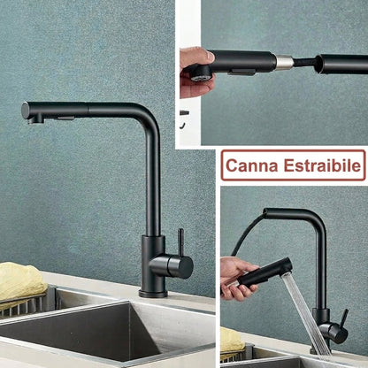 Rubinetto da Cucina in Acciaio Inox con Spruzzatore Estraibile e Acqua Calda Fredda | Elverosa