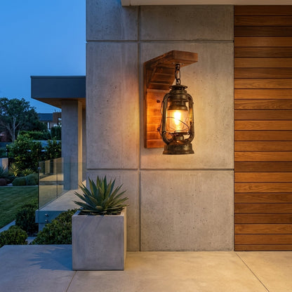 Rustica Lanterna Parete Legno Metallo Luce E27 Decorativa | Brinella