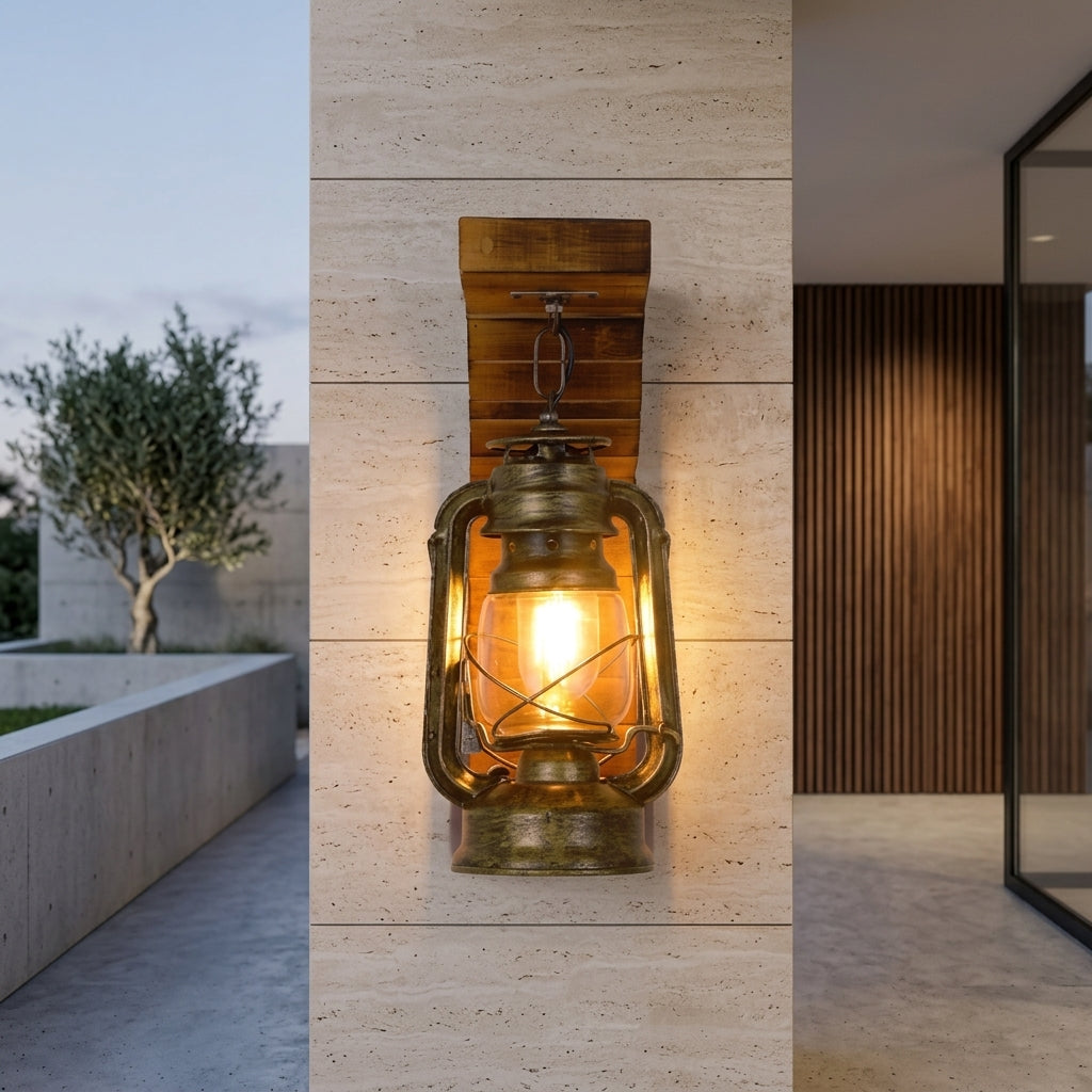 Rustica Lanterna Parete Legno Metallo Luce E27 Decorativa | Brinella