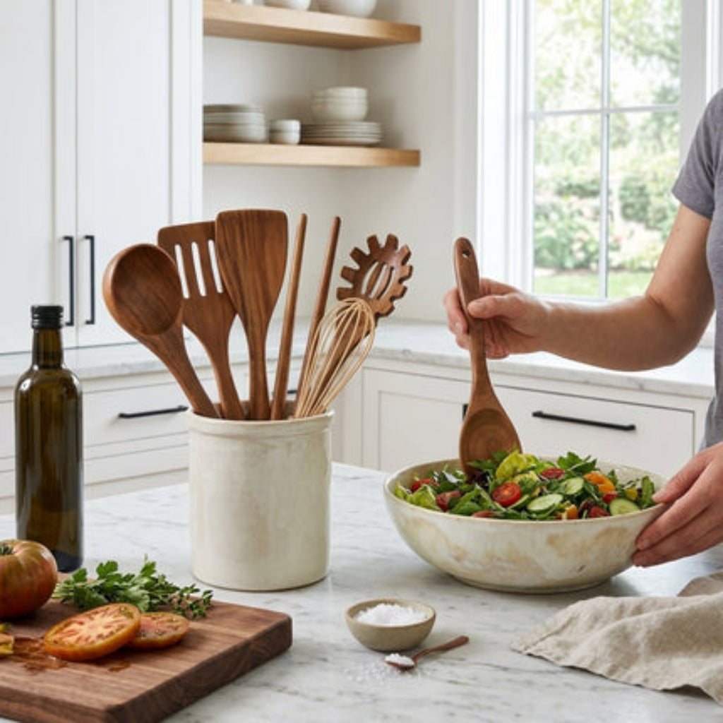 Set Utensili Cucina Legno Naturale Multiuso | Xarvico