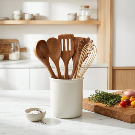 Set Utensili Cucina Legno Naturale Multiuso | Xarvico