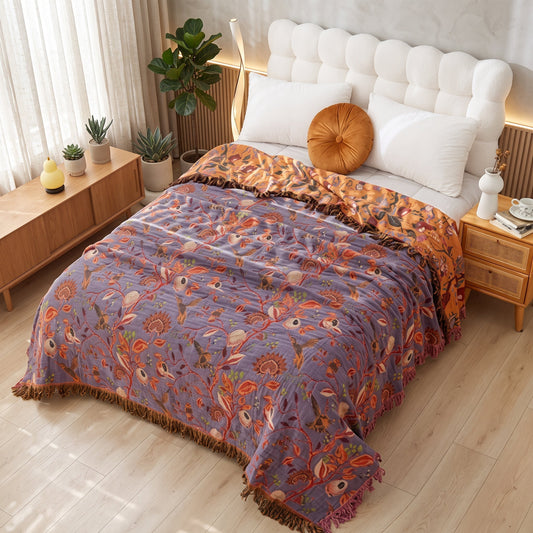 Coperta Floreale Boho in Cotone Jacquard | Fioressenza