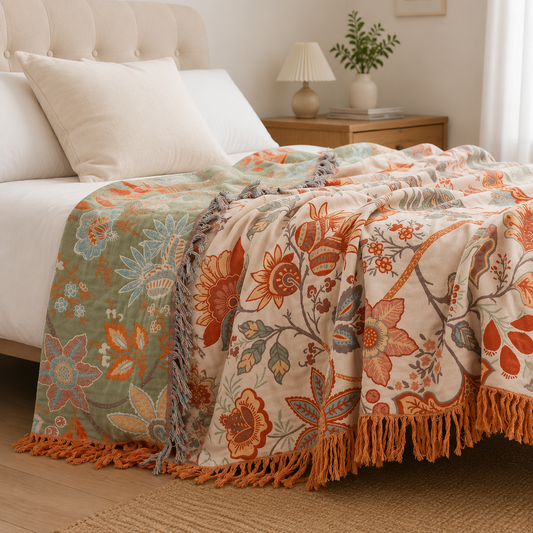 Coperta Floreale con Frange per Divano | Fiorlena
