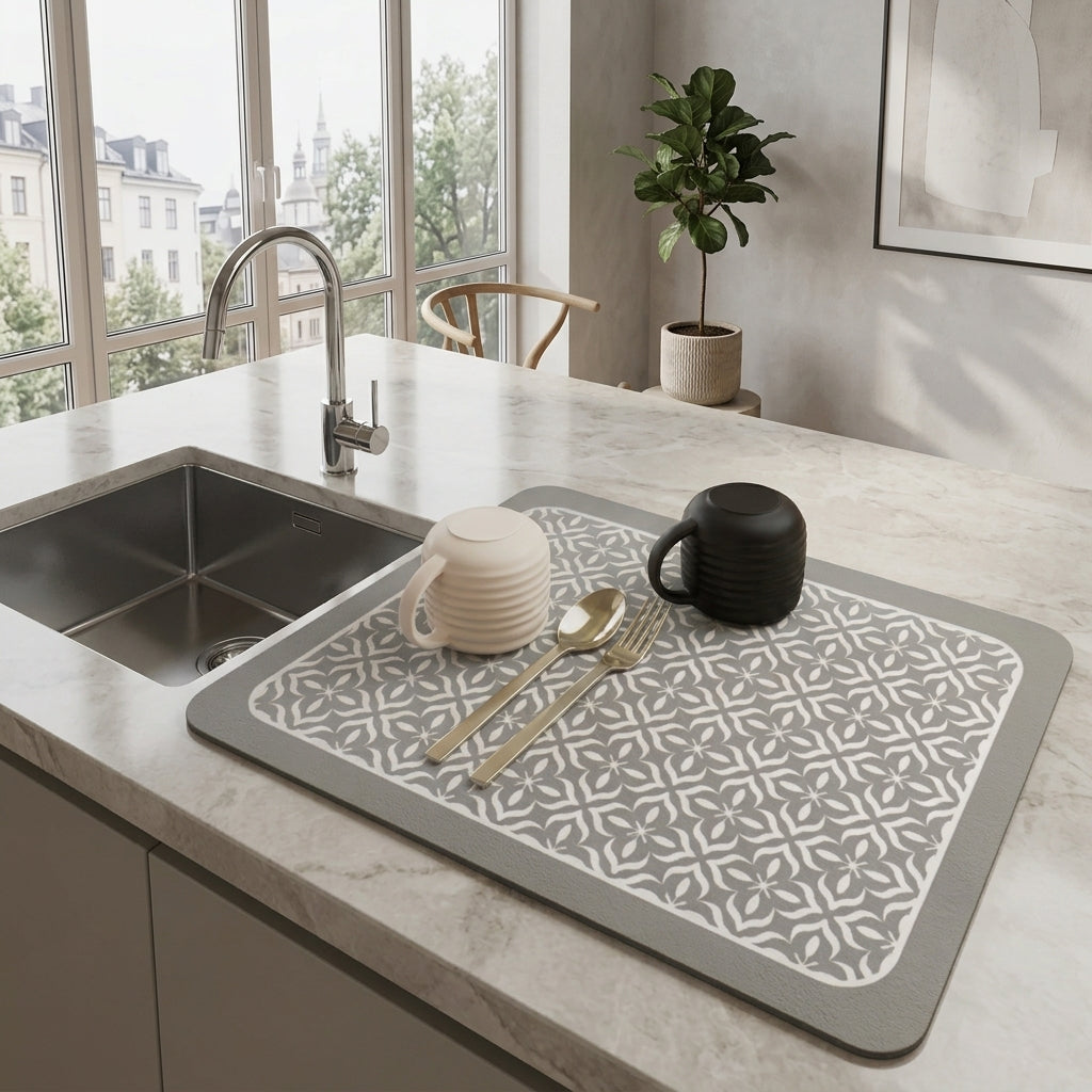 Tappetino Assorbente Geometrico Antiscivolo per Asciugatura Piatti | Cucinoro