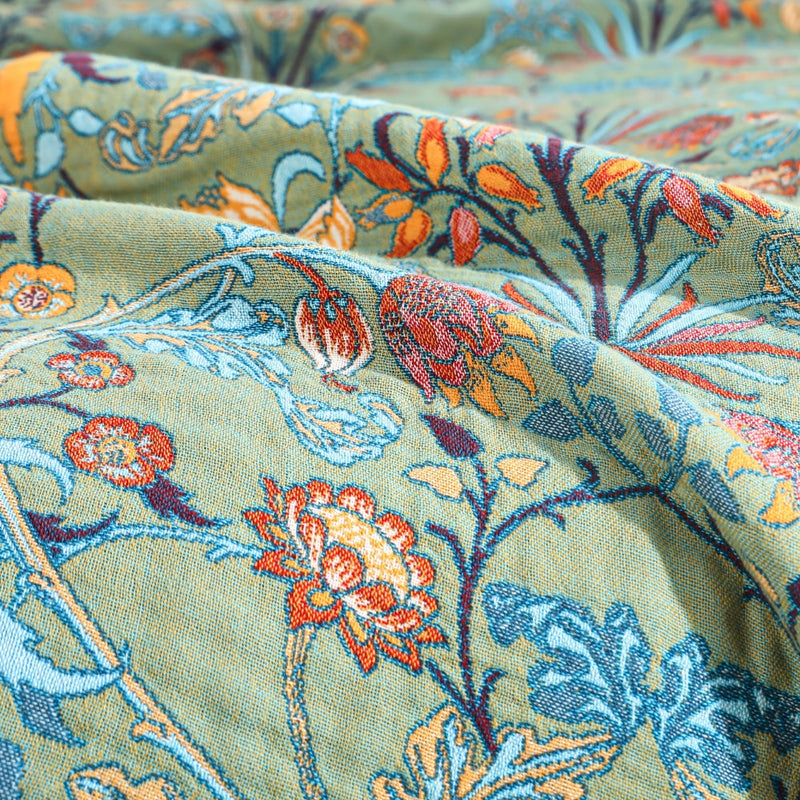 Coperta in Cotone con Motivo Floreale Boho e Frange | Fioravento